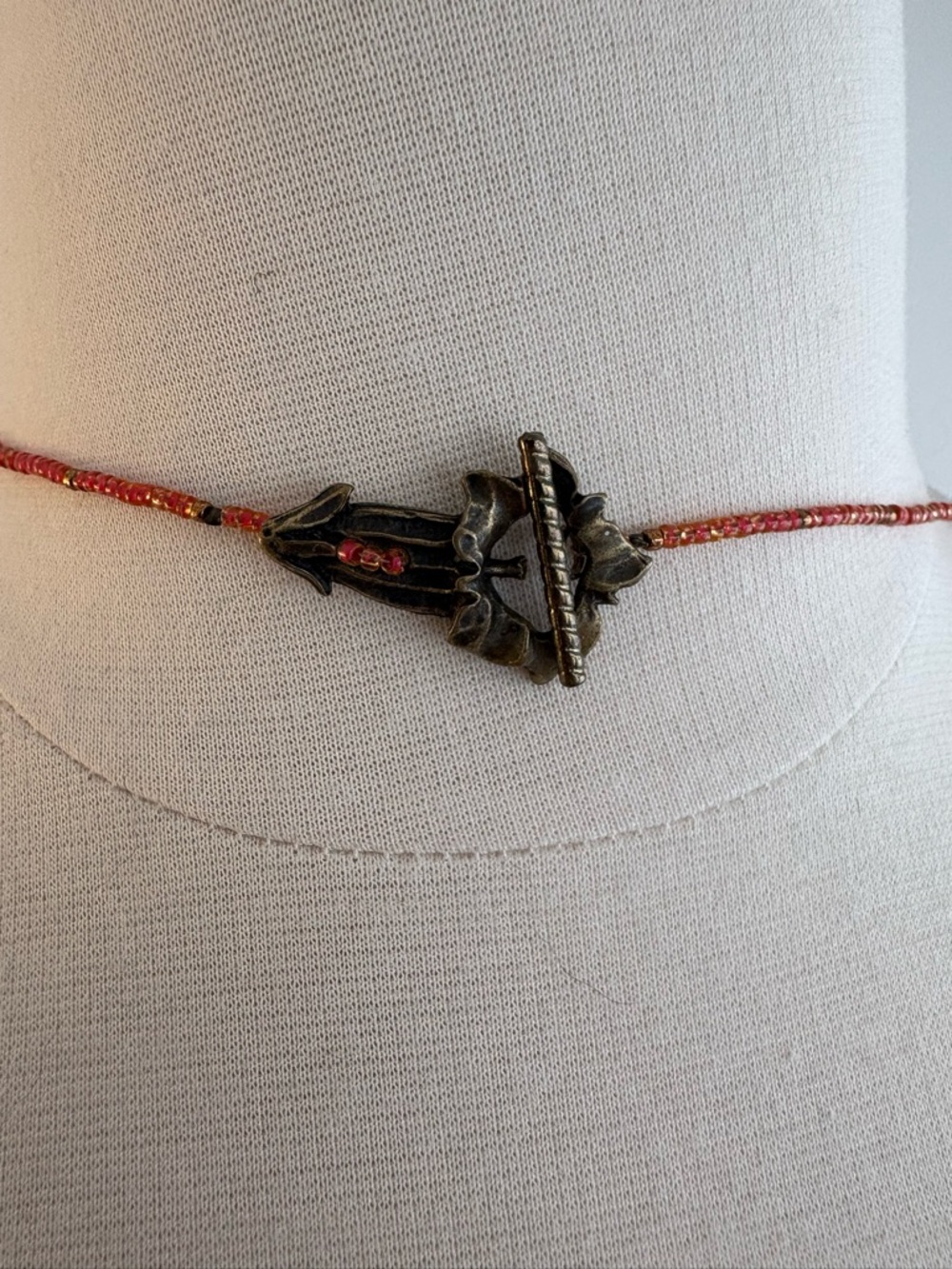Handmade Pink Beaded Tassel Necklace with flower clasp - Picture 7 of 7